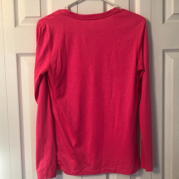 Nike Dri-Fit Dry Fit Neon Pink V Neck Long Sleeve T-Shirt Women’s Medium - Picture 3 of 3